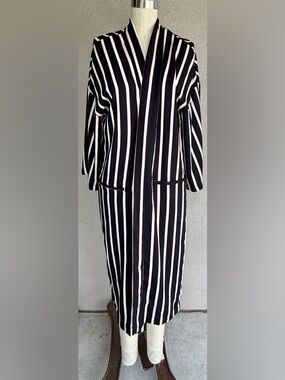 Black & White Vertical Stripe Robe with Red Stripe Detail